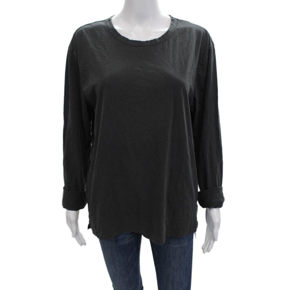Made For Italic Womens Cotton Long Sleeve Round Neck Pullover Top Gray Size M